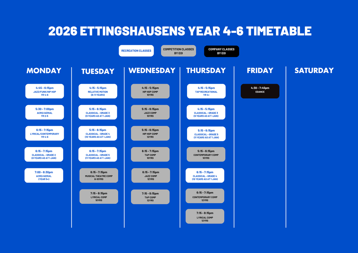 2026 Ettingshausen's Year 4-6 Timetable on a blue background